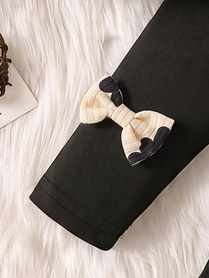 1 Set Korean Style Soft Cream Floral Baby Outfit, Baby Girl Ruffle Top + Bow Long Pants 2-Piece Set, Elegant Casual Wear