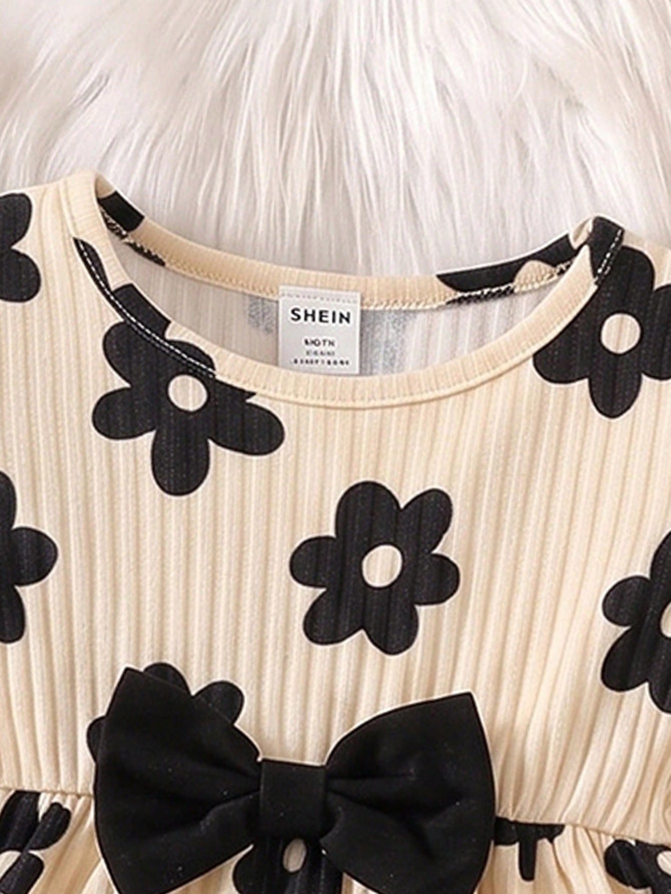 1 Set Korean Style Soft Cream Floral Baby Outfit, Baby Girl Ruffle Top + Bow Long Pants 2-Piece Set, Elegant Casual Wear
