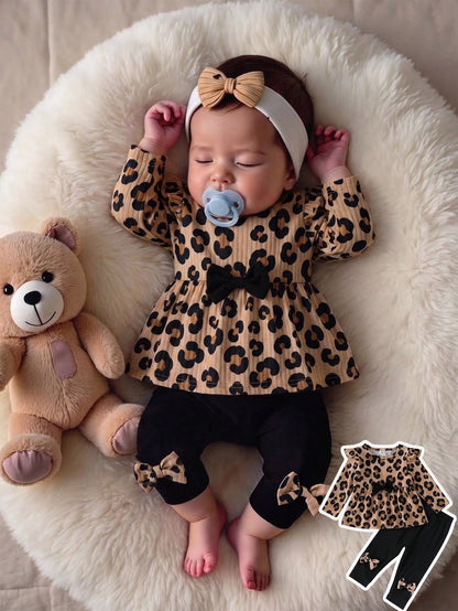 1 Set Korean Style Soft Cream Floral Baby Outfit, Baby Girl Ruffle Top + Bow Long Pants 2-Piece Set, Elegant Casual Wear