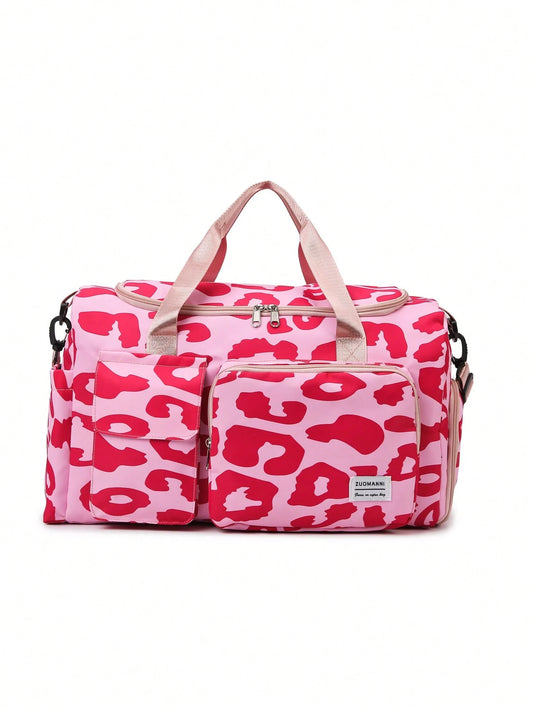 1 Set Large Capacity Nylon Leopard Print Foldable Tote Bag, With Separate Shoe Compartment, Yoga/Gym Clothes Storage Bag, Travel Bag, Packing Cubes, Airport Travel Luggage Bag, Christmas Gift Idea, Bi