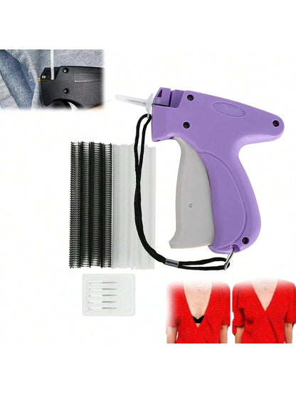 1 Set Portable Sewing Machine Accessories, Quilting Gun, Mini Sewing Gun, Micro Sewing Edging Gun, Clothing Micro Label Sewing Tool (1 Label Gun + 6 Needles + 500 White And 500 Black Glue Pins)