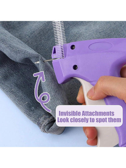 1 Set Portable Sewing Machine Accessories, Quilting Gun, Mini Sewing Gun, Micro Sewing Edging Gun, Clothing Micro Label Sewing Tool (1 Label Gun + 6 Needles + 500 White And 500 Black Glue Pins)