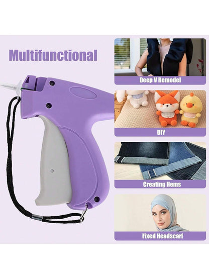 1 Set Portable Sewing Machine Accessories, Quilting Gun, Mini Sewing Gun, Micro Sewing Edging Gun, Clothing Micro Label Sewing Tool (1 Label Gun + 6 Needles + 500 White And 500 Black Glue Pins)