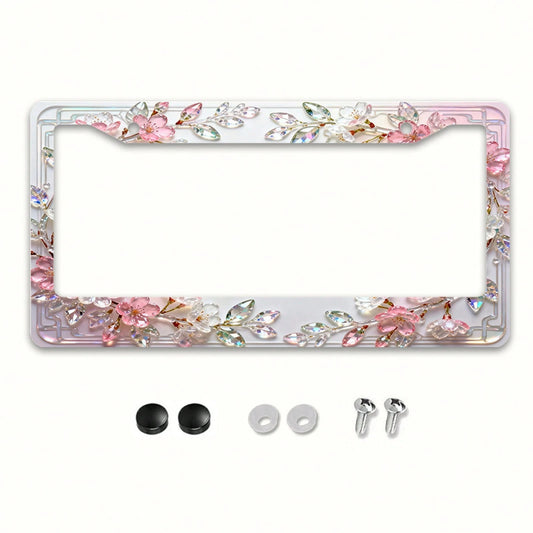 1 Stylish Crystal Cherry Blossom License Plate Frame, Compatible With North American And Many International Car Models.Comes With Mounting Screws To Ensure A Secure Fit