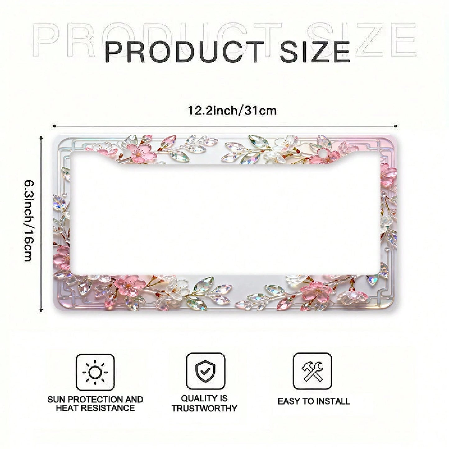 1 Stylish Crystal Cherry Blossom License Plate Frame, Compatible With North American And Many International Car Models.Comes With Mounting Screws To Ensure A Secure Fit