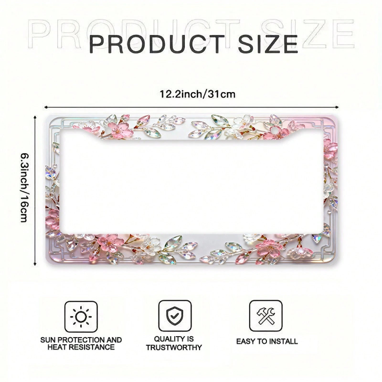 1 Stylish Crystal Cherry Blossom License Plate Frame, Compatible With North American And Many International Car Models.Comes With Mounting Screws To Ensure A Secure Fit