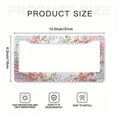 1 Stylish Crystal Cherry Blossom License Plate Frame, Compatible With North American And Many International Car Models.Comes With Mounting Screws To Ensure A Secure Fit
