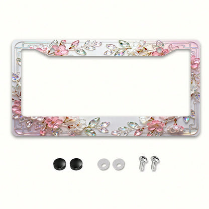 1 Stylish Crystal Cherry Blossom License Plate Frame, Compatible With North American And Many International Car Models.Comes With Mounting Screws To Ensure A Secure Fit