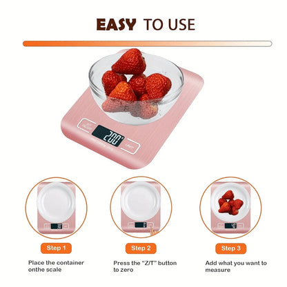 1 X 10kg Digital Kitchen Scale, 1g/0.1oz Accuracy, Stainless Steel, Suitable For Baking And Cooking (Batteries Not Included)