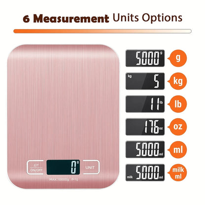1 X 10kg Digital Kitchen Scale, 1g/0.1oz Accuracy, Stainless Steel, Suitable For Baking And Cooking (Batteries Not Included)
