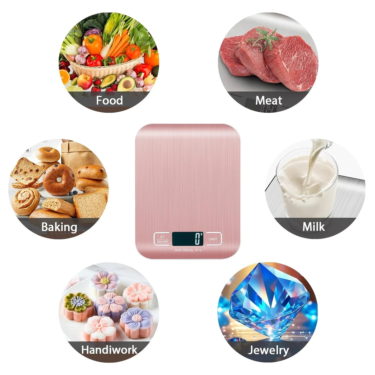 1 X 10kg Digital Kitchen Scale, 1g/0.1oz Accuracy, Stainless Steel, Suitable For Baking And Cooking (Batteries Not Included)