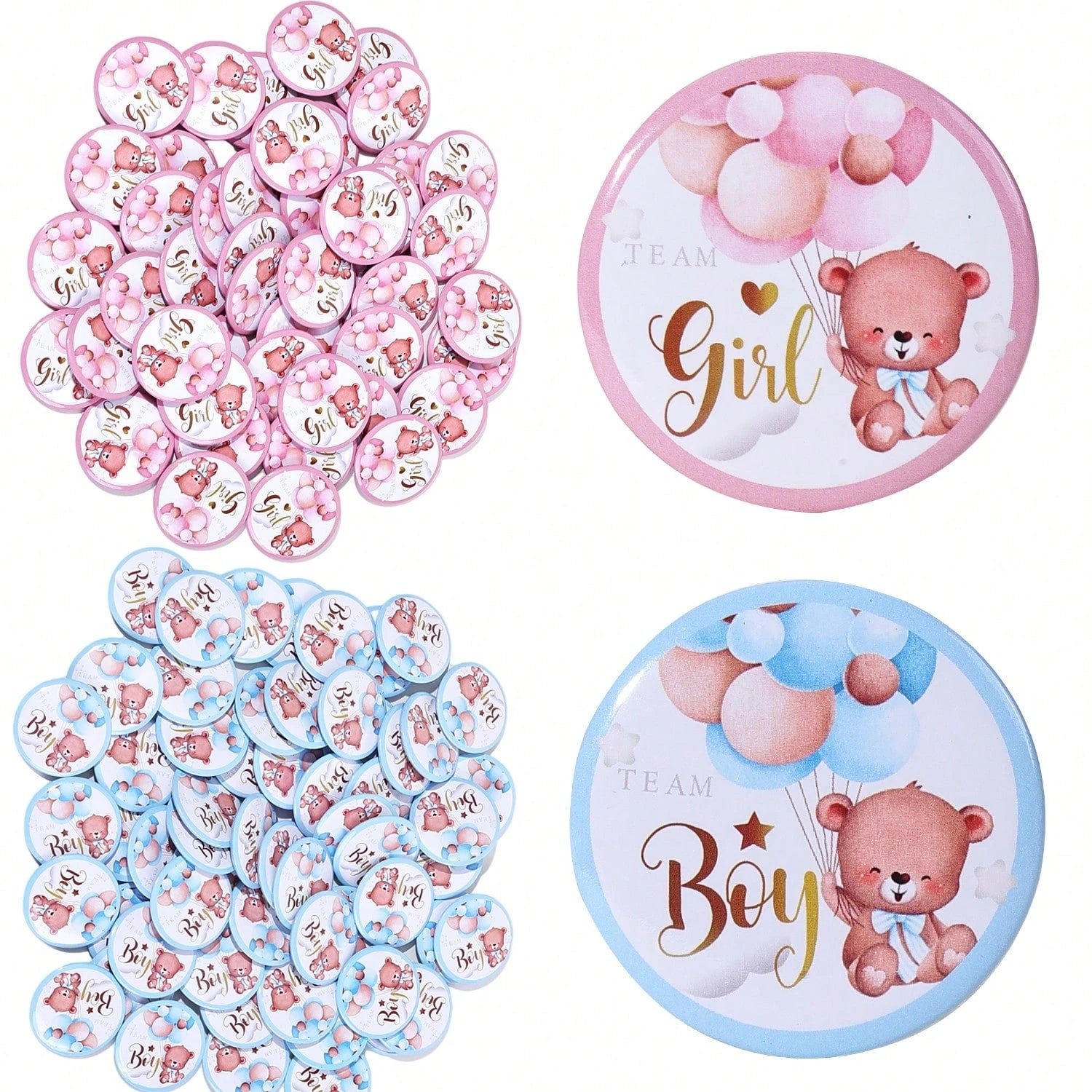 10/20/30/60/100pcs Gender Reveal Bear Pins, Boy Or Girl Team Badges, Suitable For Party Games, Decorations, Baby Shower Gifts, Gender Reveal Pins, Boy Team Badges, Girl Team Badges