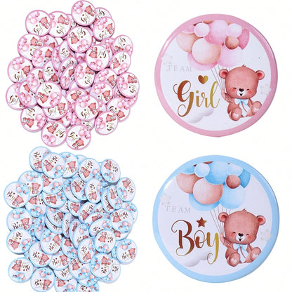 10/20/30/60/100pcs Gender Reveal Bear Pins, Boy Or Girl Team Badges, Suitable For Party Games, Decorations, Baby Shower Gifts, Gender Reveal Pins, Boy Team Badges, Girl Team Badges