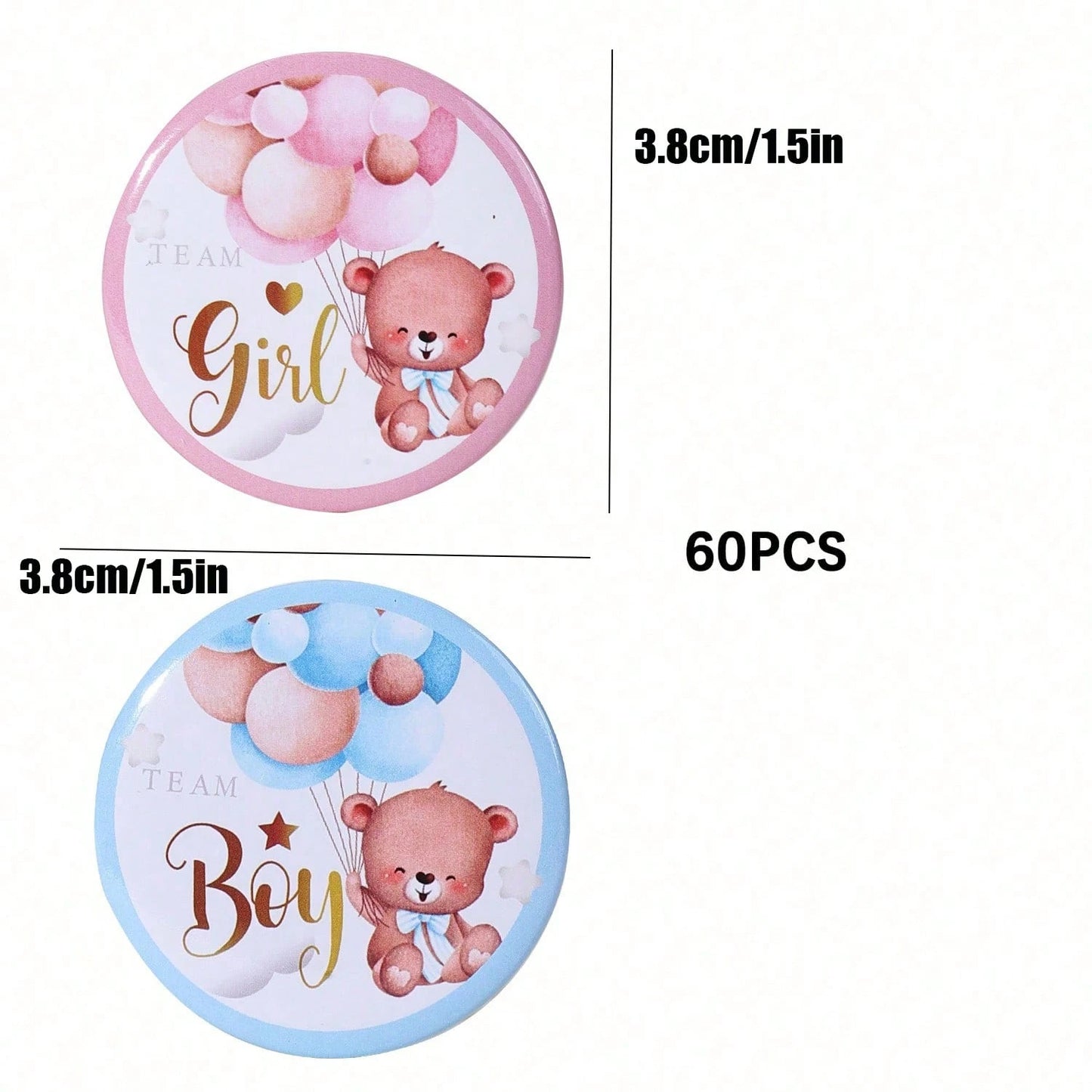 10/20/30/60/100pcs Gender Reveal Bear Pins, Boy Or Girl Team Badges, Suitable For Party Games, Decorations, Baby Shower Gifts, Gender Reveal Pins, Boy Team Badges, Girl Team Badges
