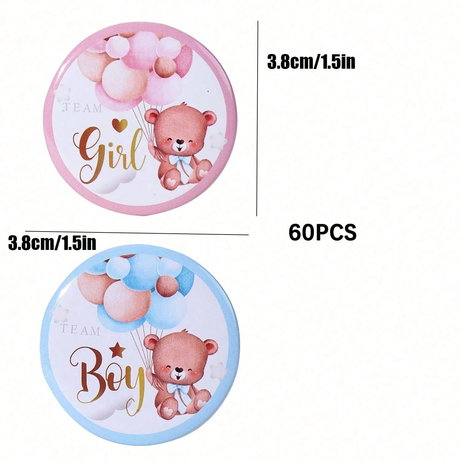 10/20/30/60/100pcs Gender Reveal Bear Pins, Boy Or Girl Team Badges, Suitable For Party Games, Decorations, Baby Shower Gifts, Gender Reveal Pins, Boy Team Badges, Girl Team Badges