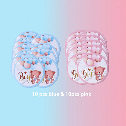10/20/30/60/100pcs Gender Reveal Bear Pins, Boy Or Girl Team Badges, Suitable For Party Games, Decorations, Baby Shower Gifts, Gender Reveal Pins, Boy Team Badges, Girl Team Badges