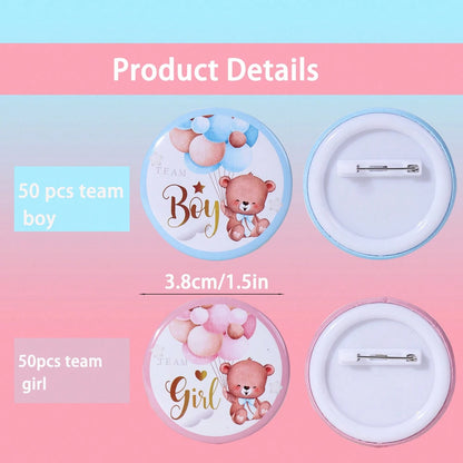 10/20/30/60/100pcs Gender Reveal Bear Pins, Boy Or Girl Team Badges, Suitable For Party Games, Decorations, Baby Shower Gifts, Gender Reveal Pins, Boy Team Badges, Girl Team Badges