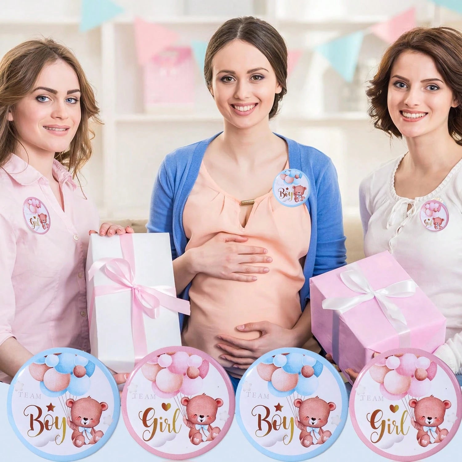 10/20/30/60/100pcs Gender Reveal Bear Pins, Boy Or Girl Team Badges, Suitable For Party Games, Decorations, Baby Shower Gifts, Gender Reveal Pins, Boy Team Badges, Girl Team Badges