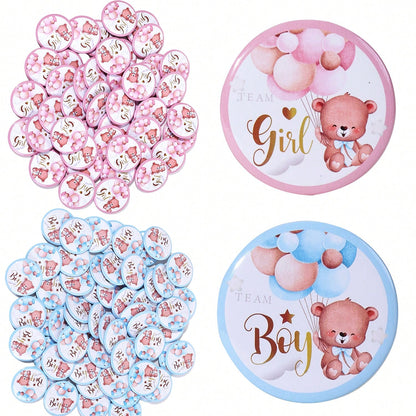 10/20/30/60/100pcs Gender Reveal Bear Pins, Boy Or Girl Team Badges, Suitable For Party Games, Decorations, Baby Shower Gifts, Gender Reveal Pins, Boy Team Badges, Girl Team Badges