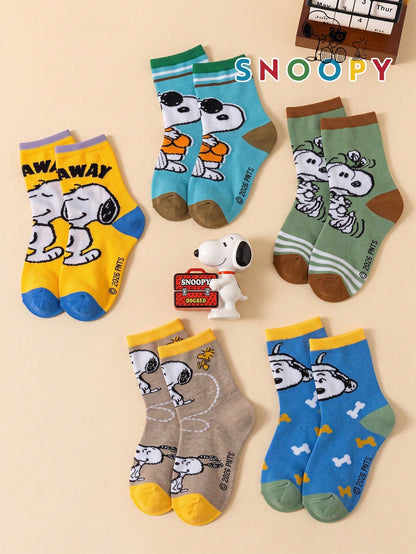 10/5/1 Pair Snoopy Socks Kids Socks Snoopy Puppy Socks Autumn/Winter Thickened Children Mid-Calf Socks Christmas Gift