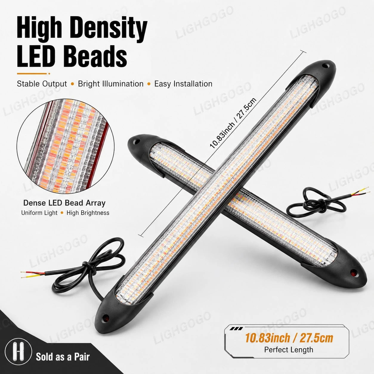 10.83 Inch/27.5cm Daytime Running Car Turn Signal Light Bar, 12V Daytime Running White Light Turn Yellow Light Sequential Mode, Flexible, LED Strip Flashing Signal Light DRL Daytime Running Light, Uni