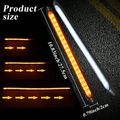 10.83 Inch/27.5cm Daytime Running Car Turn Signal Light Bar, 12V Daytime Running White Light Turn Yellow Light Sequential Mode, Flexible, LED Strip Flashing Signal Light DRL Daytime Running Light, Uni