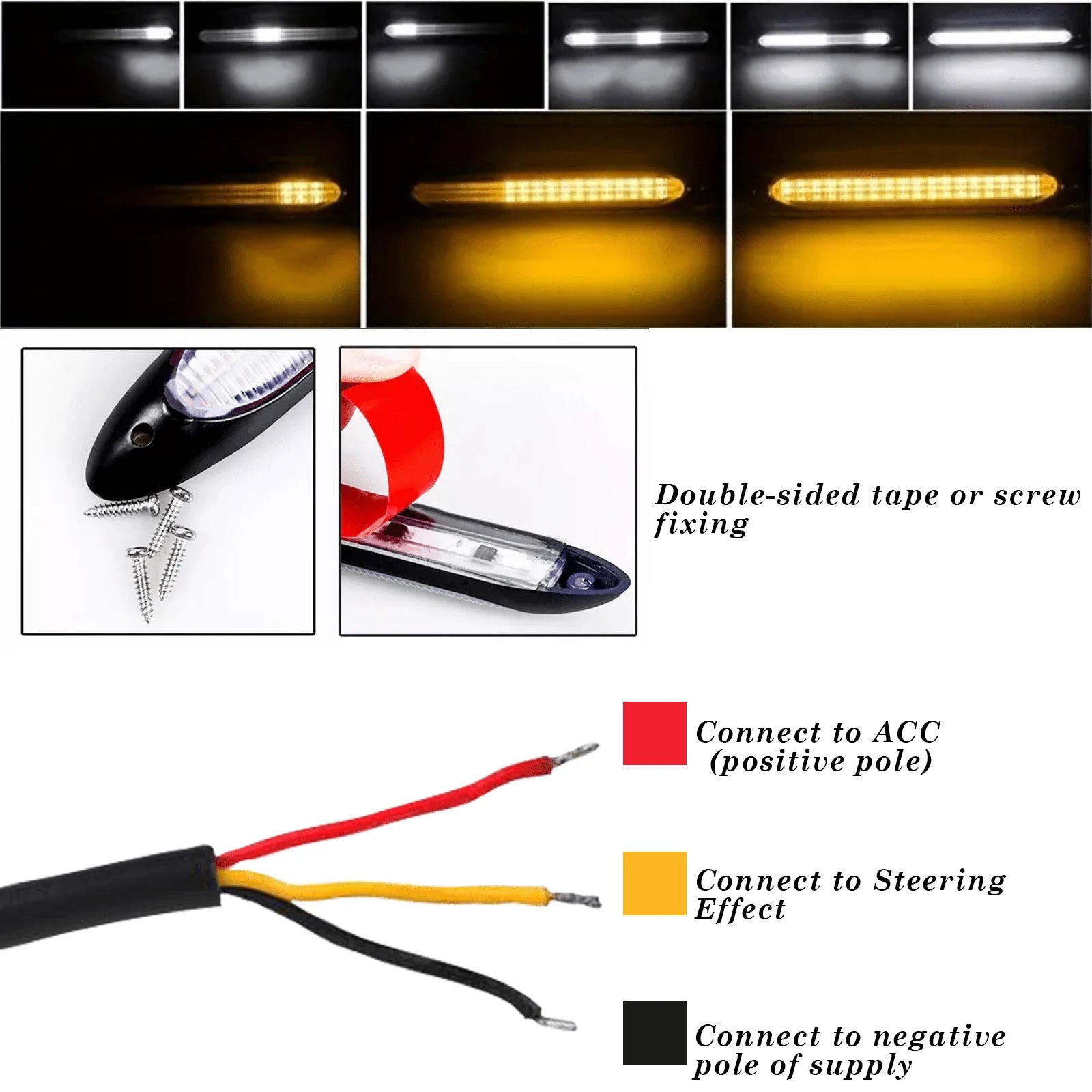 10.83 Inch/27.5cm Daytime Running Car Turn Signal Light Bar, 12V Daytime Running White Light Turn Yellow Light Sequential Mode, Flexible, LED Strip Flashing Signal Light DRL Daytime Running Light, Uni