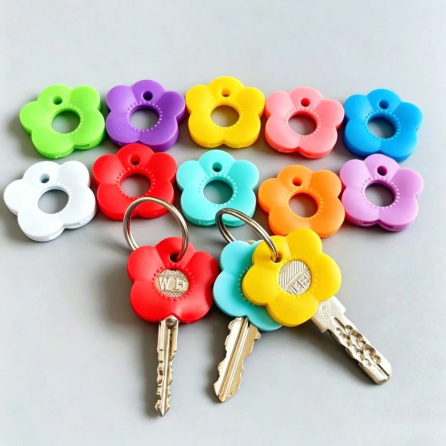 10/8pcs Random Color Multicolor Flower Key Covers Set With Labeled Keycaps- Durable Fits Most Keys, Soft Touch Key Cover With Identification Label Color-Coded Key Protectors For Home/Office Keys, Eas