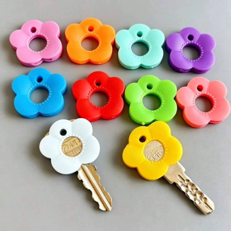 10/8pcs Random Color Multicolor Flower Key Covers Set With Labeled Keycaps- Durable Fits Most Keys, Soft Touch Key Cover With Identification Label Color-Coded Key Protectors For Home/Office Keys, Eas