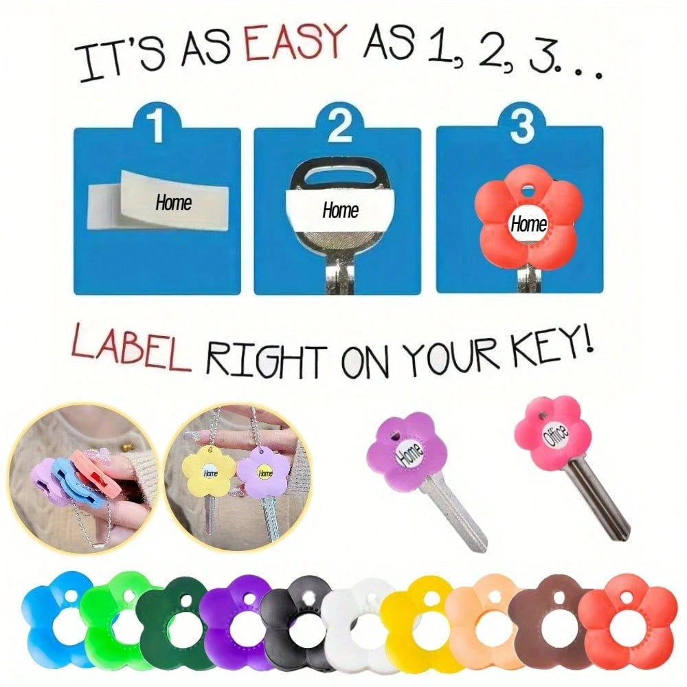 10/8pcs Random Color Multicolor Flower Key Covers Set With Labeled Keycaps- Durable Fits Most Keys, Soft Touch Key Cover With Identification Label Color-Coded Key Protectors For Home/Office Keys, Eas