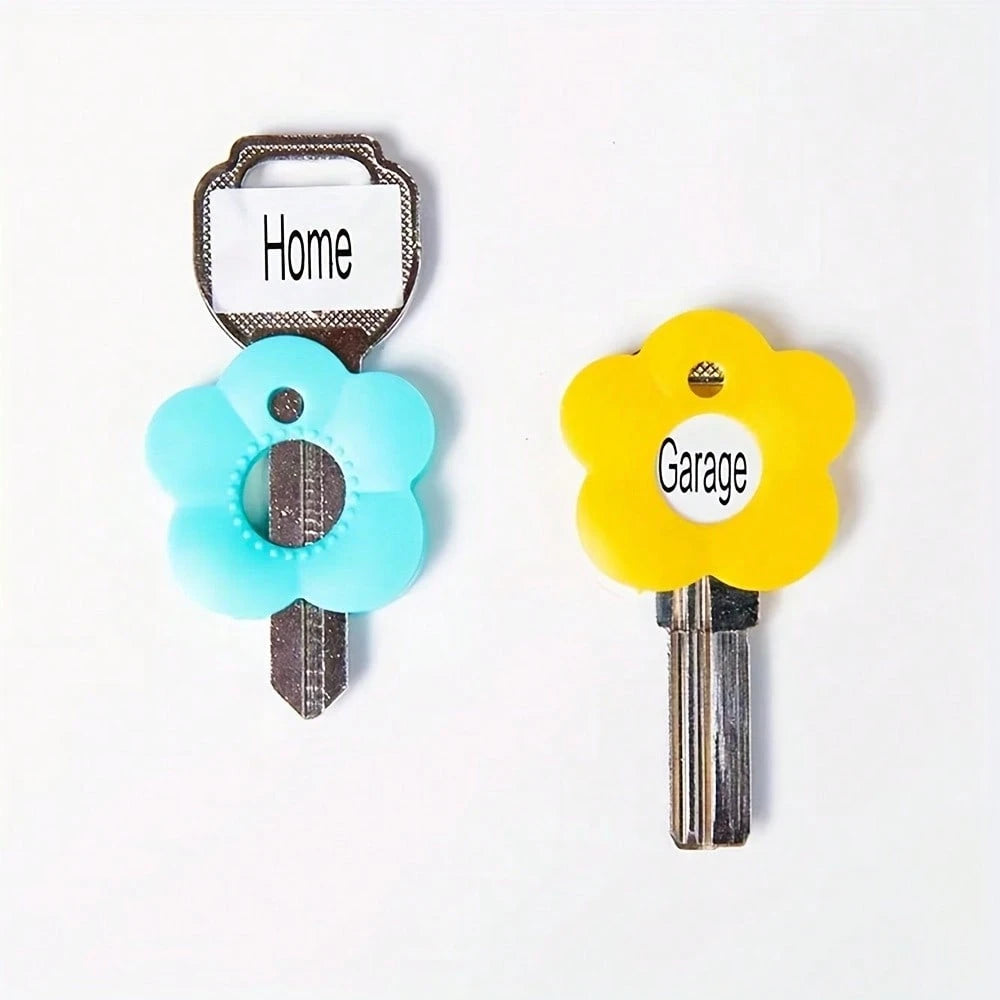 10/8pcs Random Color Multicolor Flower Key Covers Set With Labeled Keycaps- Durable Fits Most Keys, Soft Touch Key Cover With Identification Label Color-Coded Key Protectors For Home/Office Keys, Eas
