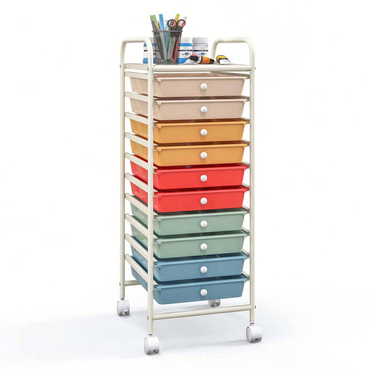 10 Drawer Rolling Storage Cart Scrapbook Paper Office School Organizer Gradient