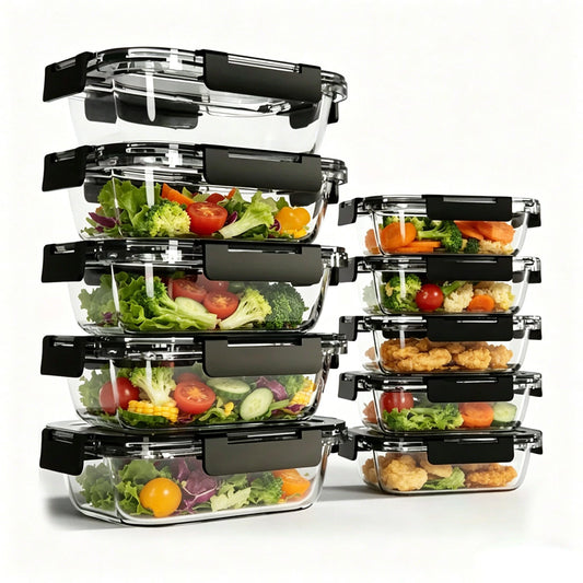 10 Packs Glass Meal Prep Containers, Glass Food Storage Containers With Lids, Food & Dish Transport-Bus Tubs, Airtight Glass Lunch Bento Boxes, Microwave, Freezer And Dishwasher, Kitchen Essentials, G