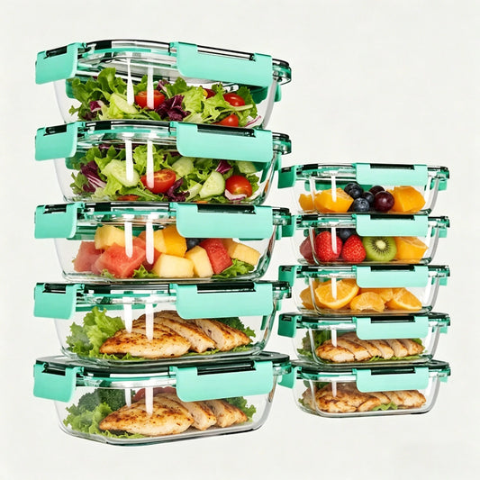 10 Packs Glass Meal Prep Containers, Glass Food Storage Containers With Lids, Food & Dish Transport-Bus Tubs, Airtight Glass Lunch Bento Boxes, Microwave, Freezer And Dishwasher, Kitchen Essentials, G