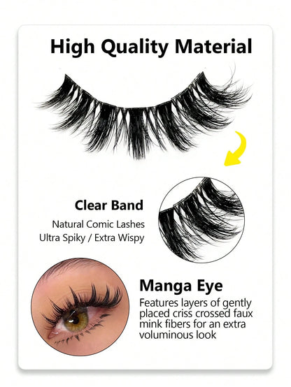 10 Pairs Cartoon Style False Eyelashes, Natural Soft Transparent Band, Anime Style, Lightweight And Flowy, Suitable For Daily Wear, Reusable.