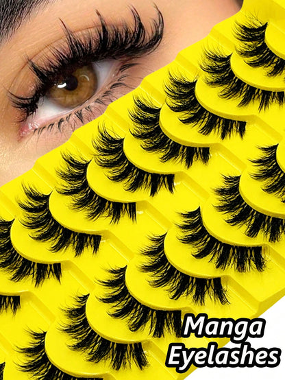 10 Pairs Cartoon Style False Eyelashes, Natural Soft Transparent Band, Anime Style, Lightweight And Flowy, Suitable For Daily Wear, Reusable.