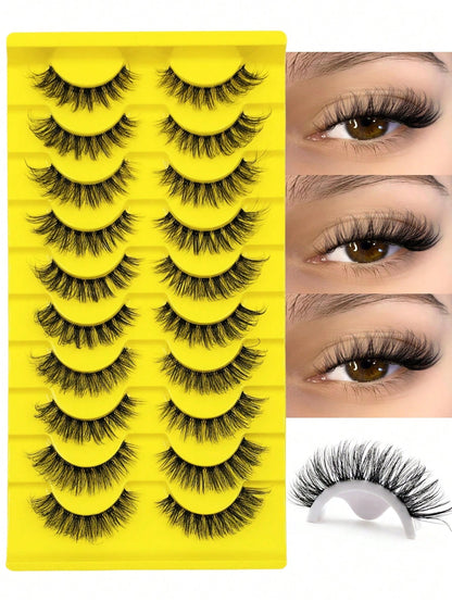 10 Pairs Cartoon Style False Eyelashes, Natural Soft Transparent Band, Anime Style, Lightweight And Flowy, Suitable For Daily Wear, Reusable.