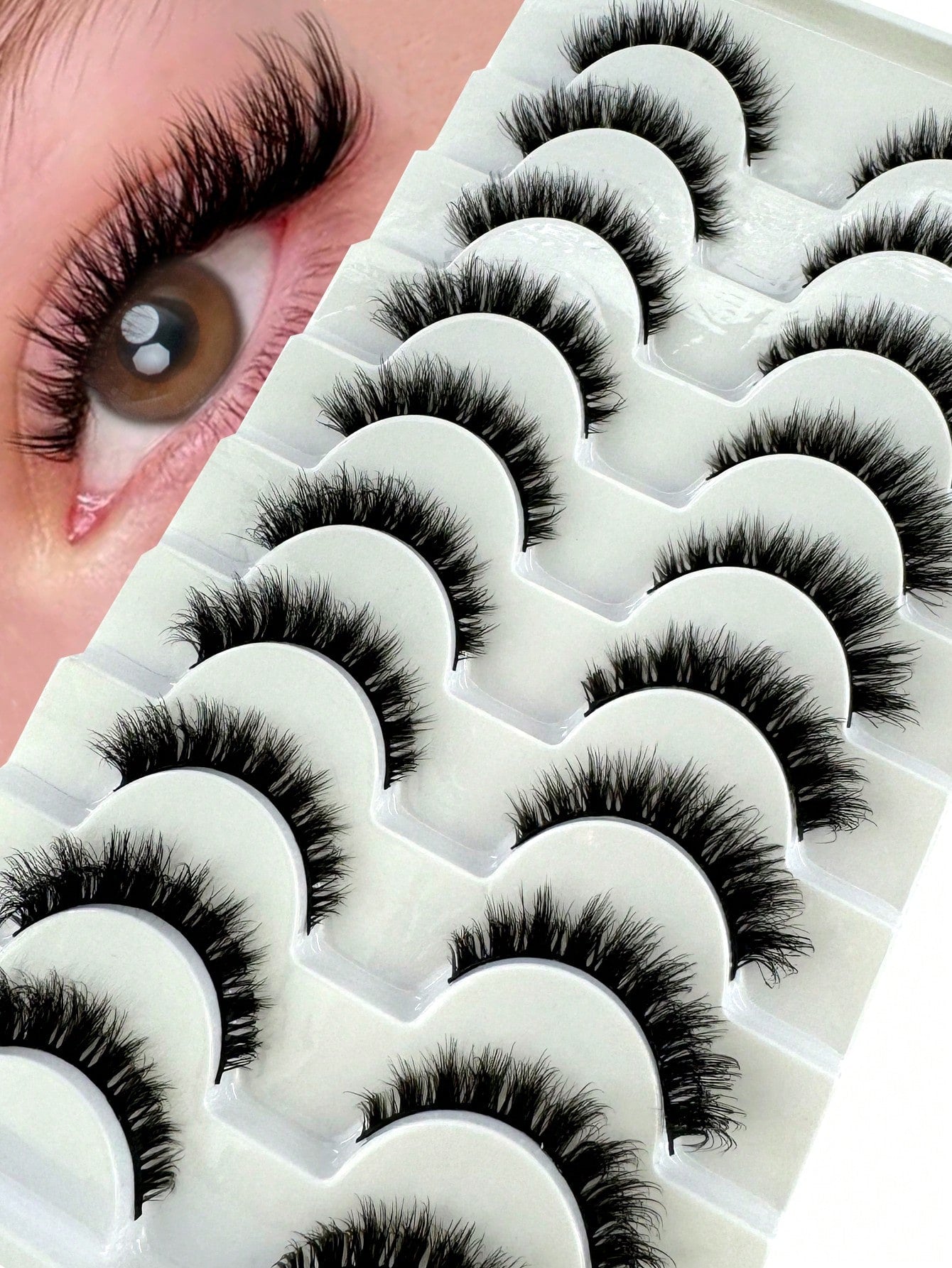 10 Pairs Cat Eye False Eyelashes/3D Mink Lashes Natural Look False Eyelashes Classic Russian Thick Eyelashes Extension Soft Strip Fake Eyelashes Set, Eyelashes, False Eyelashes