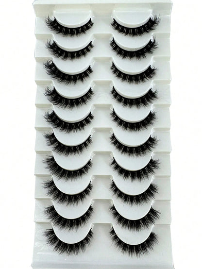 10 Pairs Cat Eye False Eyelashes/3D Mink Lashes Natural Look False Eyelashes Classic Russian Thick Eyelashes Extension Soft Strip Fake Eyelashes Set, Eyelashes, False Eyelashes