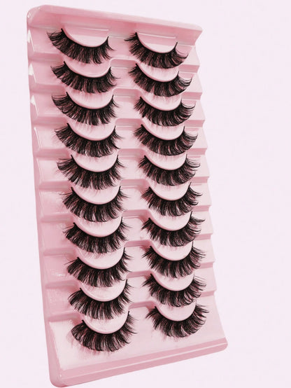 10 Pairs Russian Strip Lashes Fluffy Mink Lashes 3D False Eyelashes Russian Volume Eyelashes Fake Eyelashes Dramatic Messy Mink Lashes Wispy Long Foxy Eye Lifting Look Eyelash Extension Kit Full Eyela