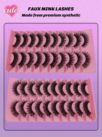 10 Pairs Russian Strip Lashes Fluffy Mink Lashes 3D False Eyelashes Russian Volume Eyelashes Fake Eyelashes Dramatic Messy Mink Lashes Wispy Long Foxy Eye Lifting Look Eyelash Extension Kit Full Eyela