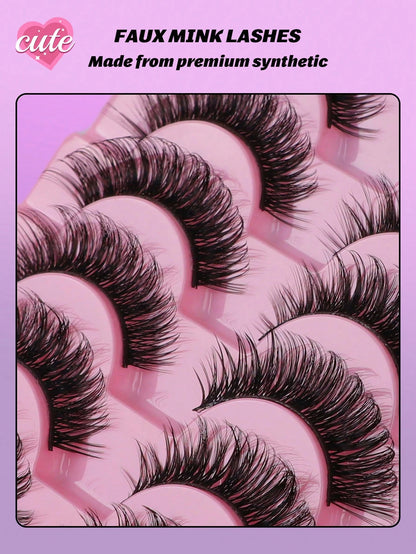 10 Pairs Russian Strip Lashes Fluffy Mink Lashes 3D False Eyelashes Russian Volume Eyelashes Fake Eyelashes Dramatic Messy Mink Lashes Wispy Long Foxy Eye Lifting Look Eyelash Extension Kit Full Eyela