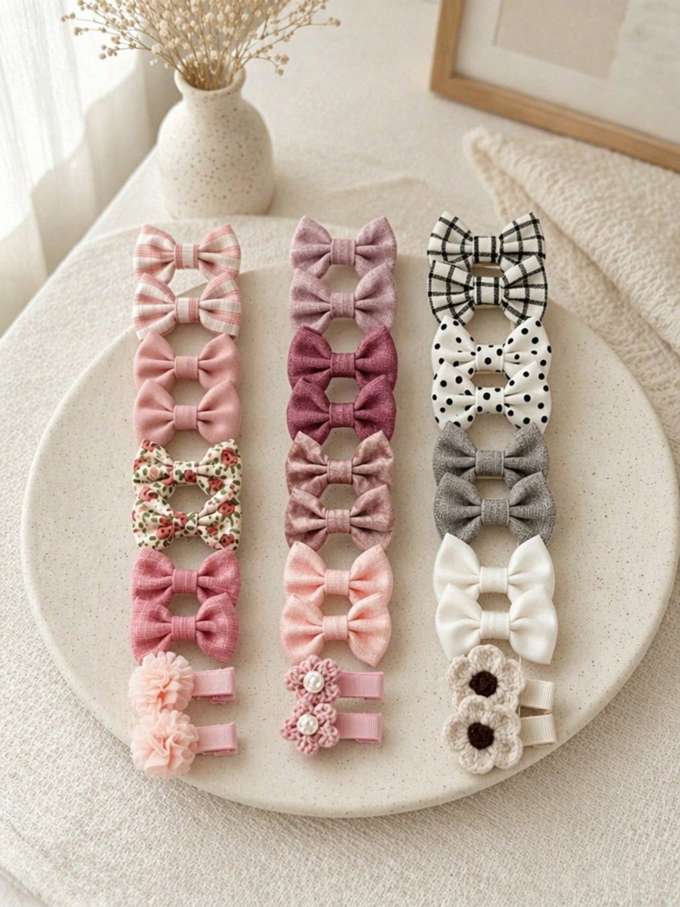 10-Piece Set Of Adorable Bow Hair Clips, Cute Plaid And Polka Dot Hair Clips, Handmade Fabric Children's Bow Hair Clips, Children's Hair Clips
