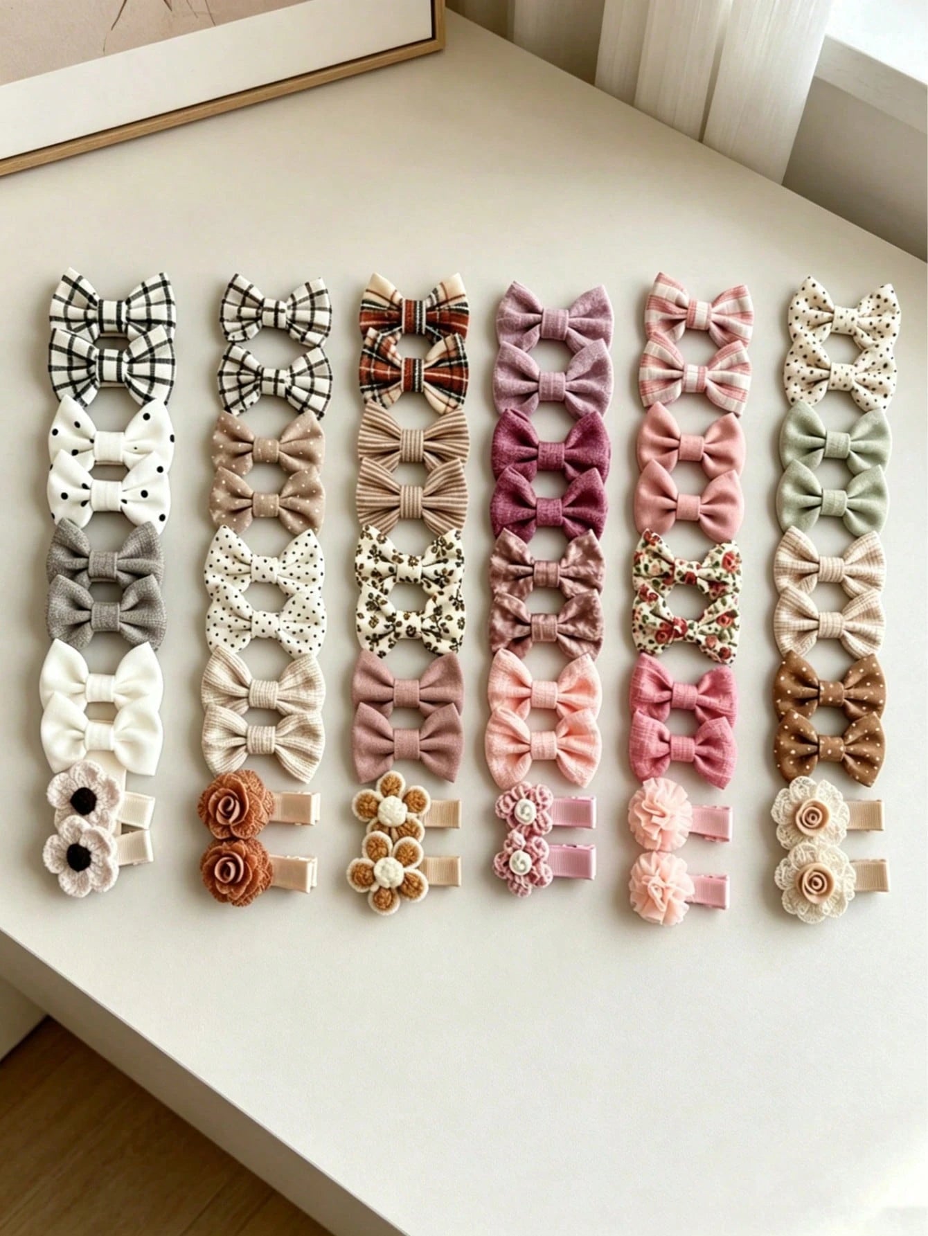 10-Piece Set Of Adorable Bow Hair Clips, Cute Plaid And Polka Dot Hair Clips, Handmade Fabric Children's Bow Hair Clips, Children's Hair Clips