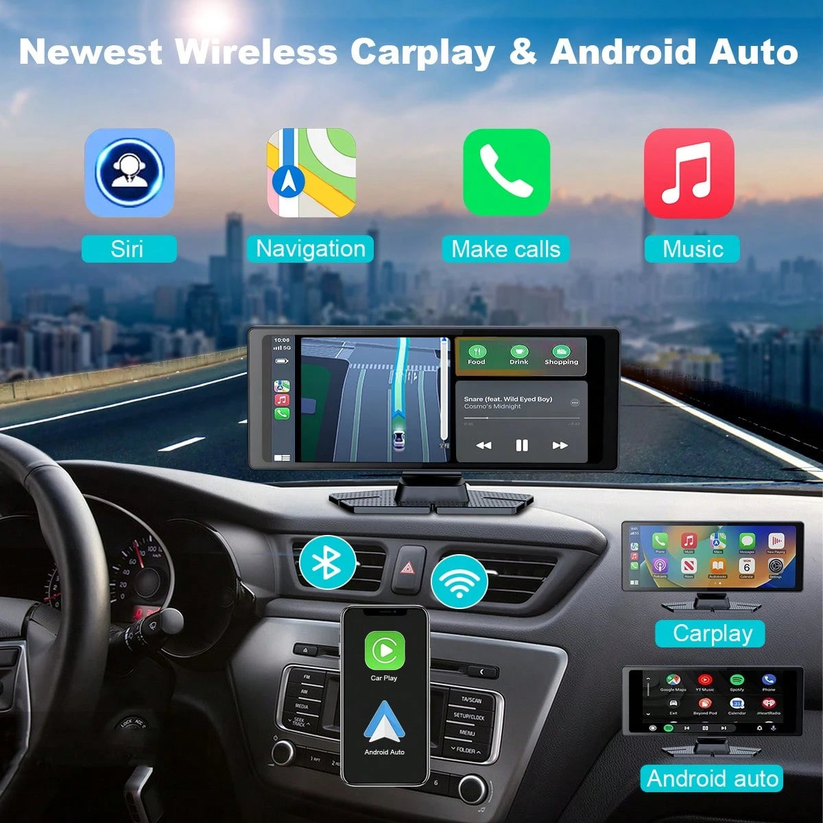 10'' Wireless Apple Carplay & Android Auto Screen| HD Touchscreen With 1080P Backup Camera| Voice Control, GPS Navigation, Plug & Play Installation| Car Stereo, Mirror Link, Music Play