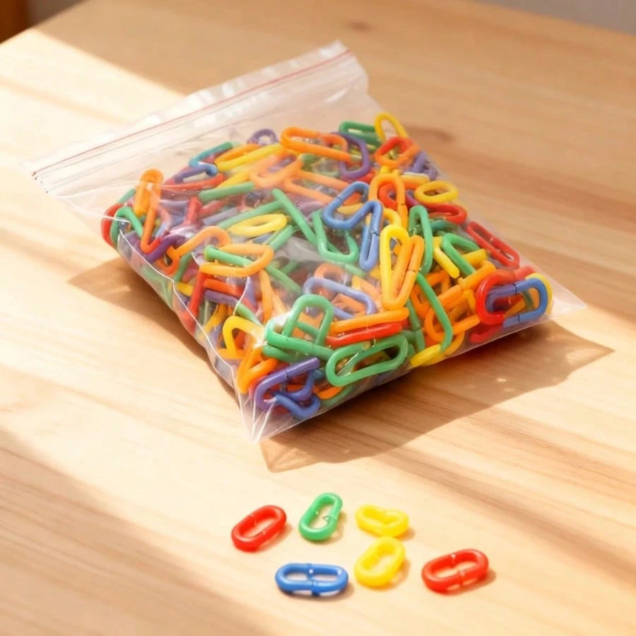 100/200pcs C-Shaped Plastic Clip Rings- Counting & Connecting Activity Set, Sensory Toys, Develop Fine Motor, Color Recognition & Sorting Skills, Christmas Gift (Random Color), Building Blocks, Fine