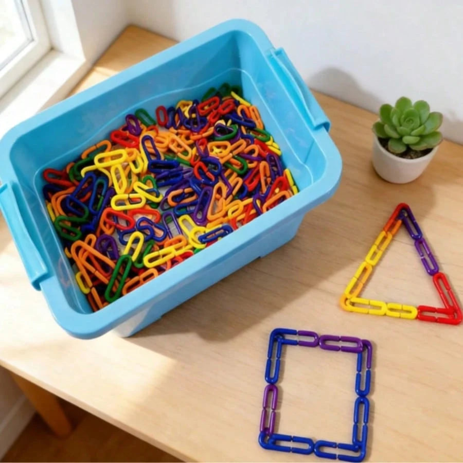 100/200pcs C-Shaped Plastic Clip Rings- Counting & Connecting Activity Set, Sensory Toys, Develop Fine Motor, Color Recognition & Sorting Skills, Christmas Gift (Random Color), Building Blocks, Fine