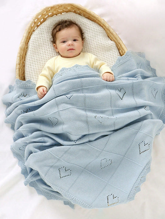 100% Cotton Baby Blanket, All Season Knitted Infant Stroller Blanket, Heart Hollow-Out Children Throw Blanket, Newborn Gift