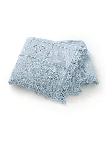100% Cotton Baby Blanket, All Season Knitted Infant Stroller Blanket, Heart Hollow-Out Children Throw Blanket, Newborn Gift