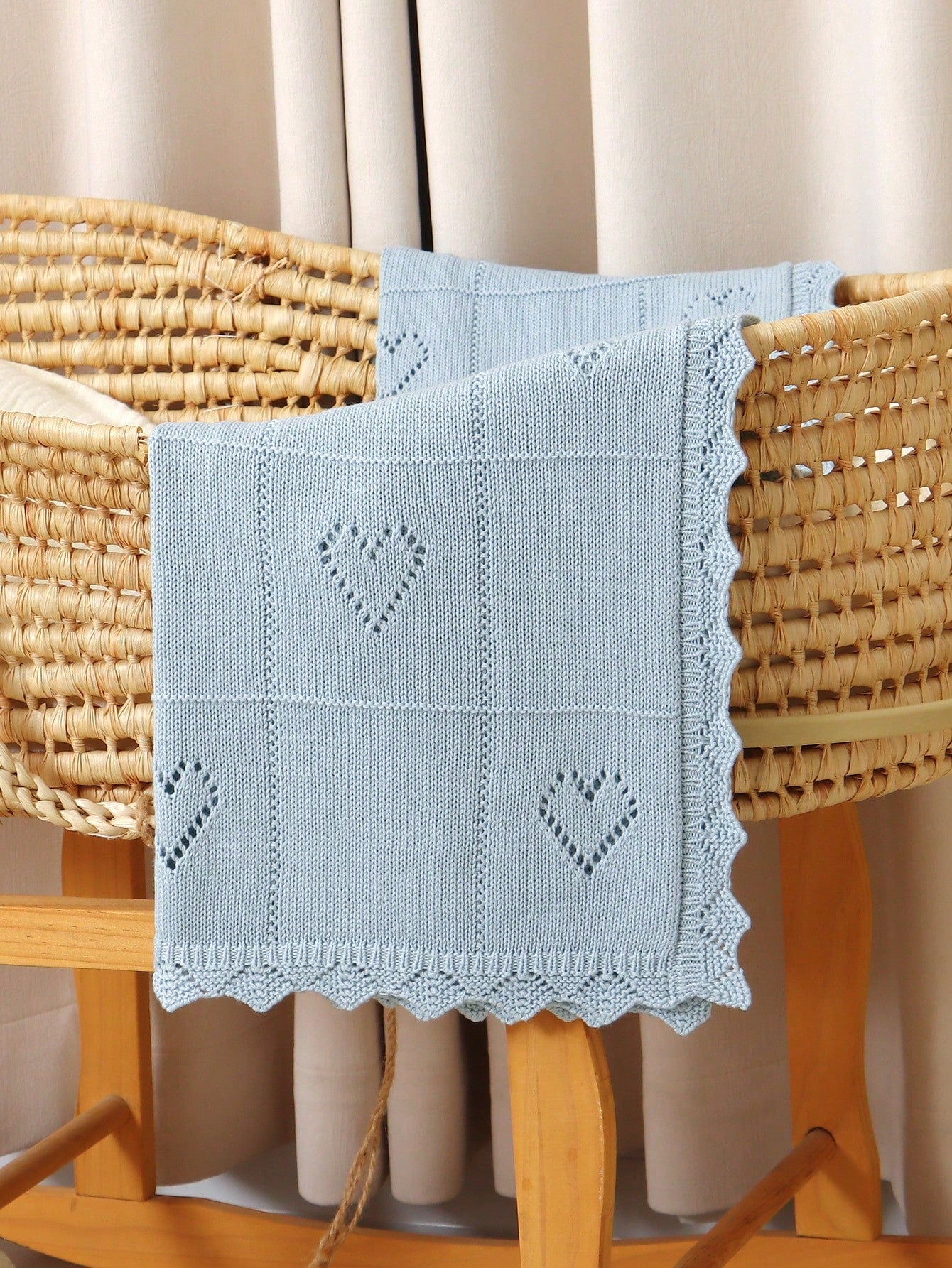 100% Cotton Baby Blanket, All Season Knitted Infant Stroller Blanket, Heart Hollow-Out Children Throw Blanket, Newborn Gift